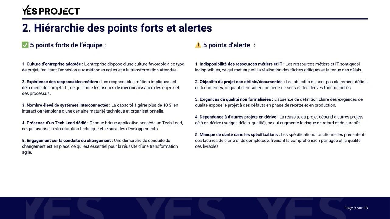 Hiérarchie des points forts et d'alertes