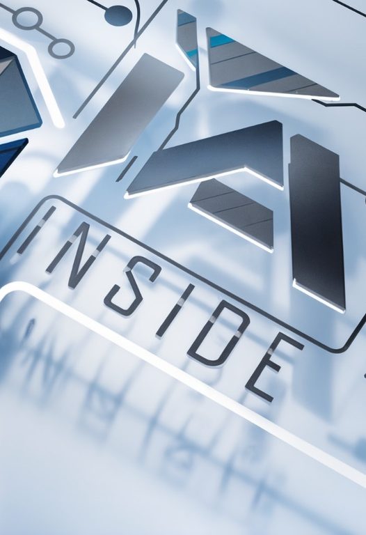 Logo "Intel Inside" avec des éléments technologiques en arrière-plan.